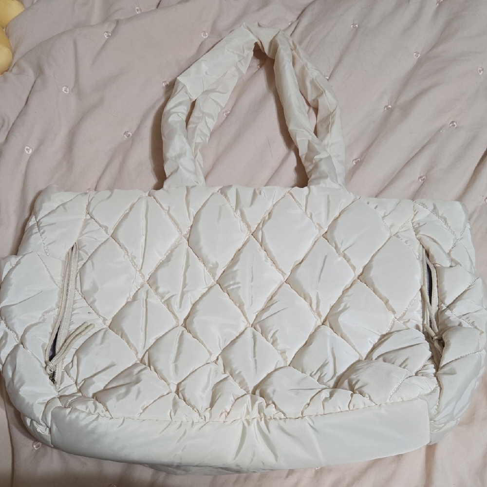 Elegant White Quilted Tote Bag